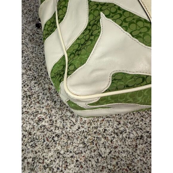 Vintage Coach Limited Edition Zebra Stripe Green & White Tote Bag - Picture 7 of 12